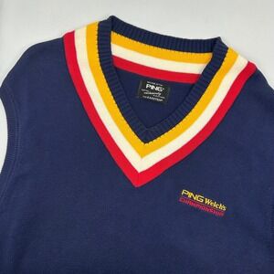 PING Championship Welchs Navy Sweater Vest SZ 44 Preppy Golf Cricket Varsity Y2K